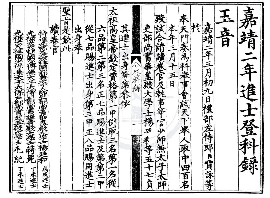 330000-1705-0006711.嘉靖二年進士登科錄.明嘉靖刻本.webp