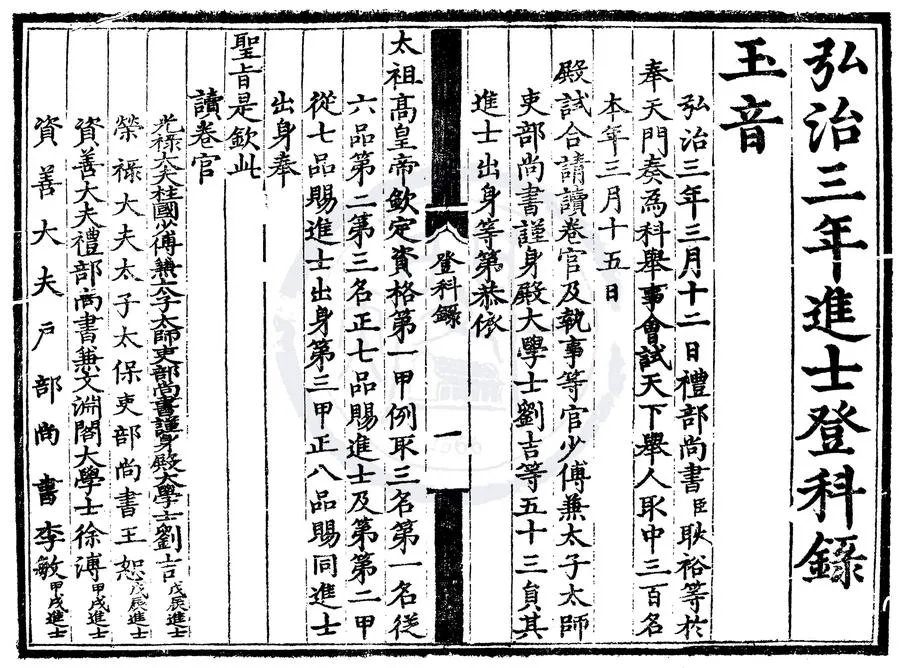 330000-1705-0006682.弘治三年進士登科錄.明弘治刻本.webp