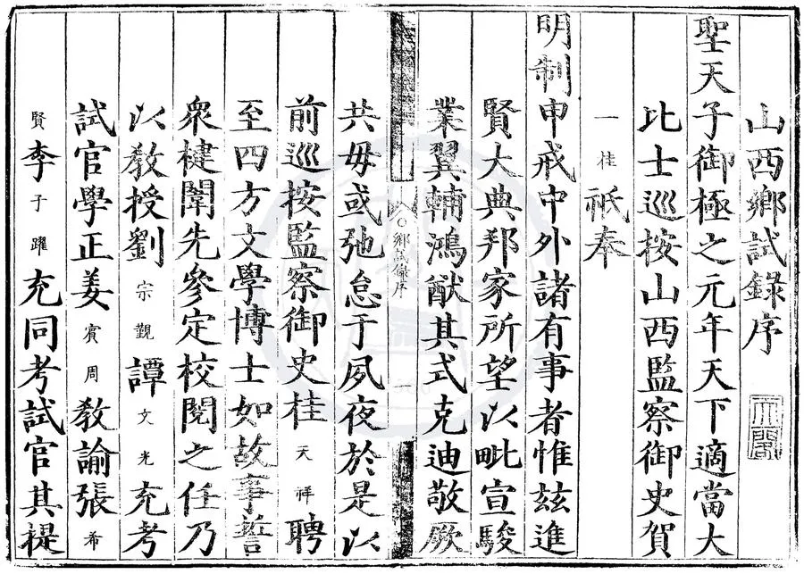 330000-1705-0000503.萬曆元年山西鄉試錄.明萬曆刻本.webp