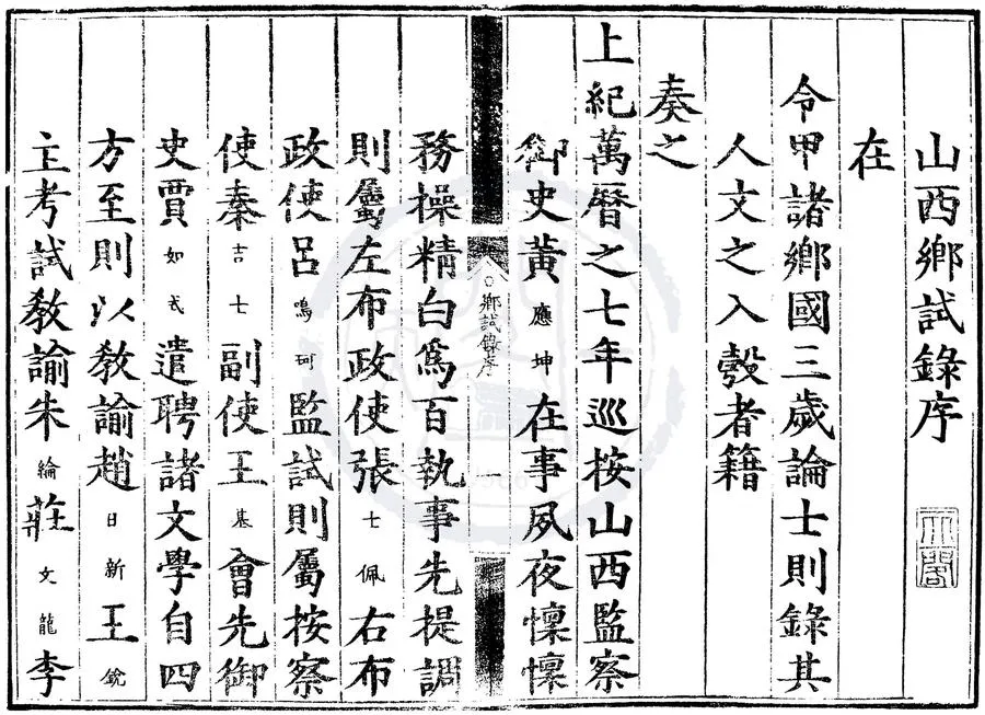 330000-1705-0000505.萬曆七年山西鄉試錄.明萬曆刻本.webp