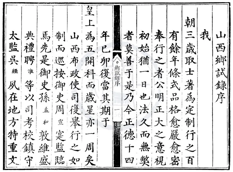 330000-1705-0000487.正德十四年山西鄉試錄.明正德刻本.webp
