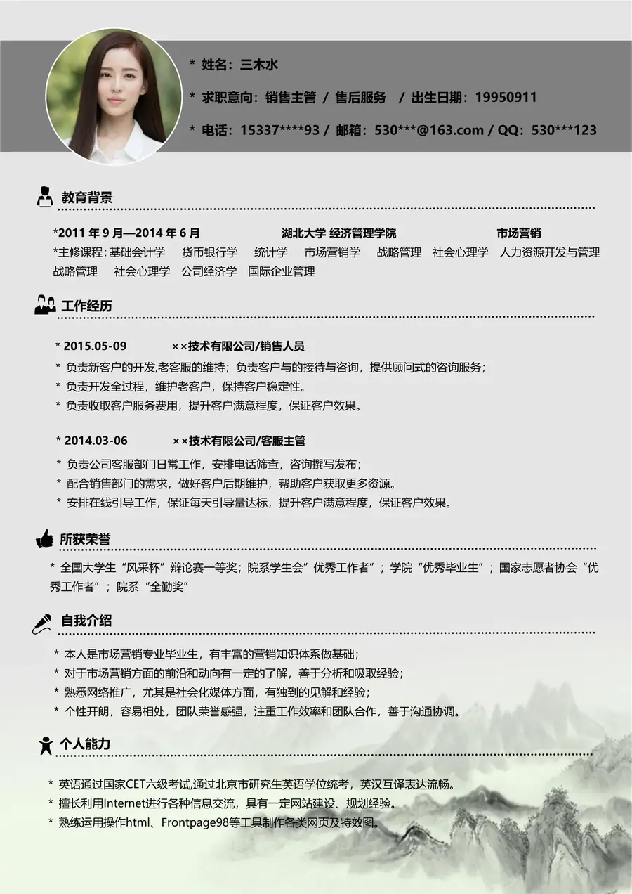 【简历封面+自荐信+简历+封底】中国风创意简历模版page_003.webp