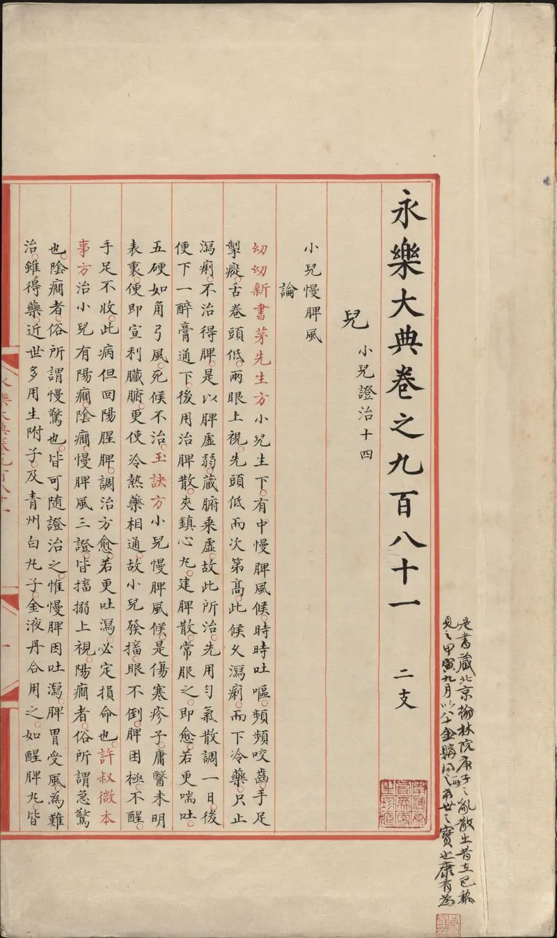 永乐大典.卷981.儿字.小儿证治十四.康有为收藏.哈佛大学图书馆藏_P3.webp